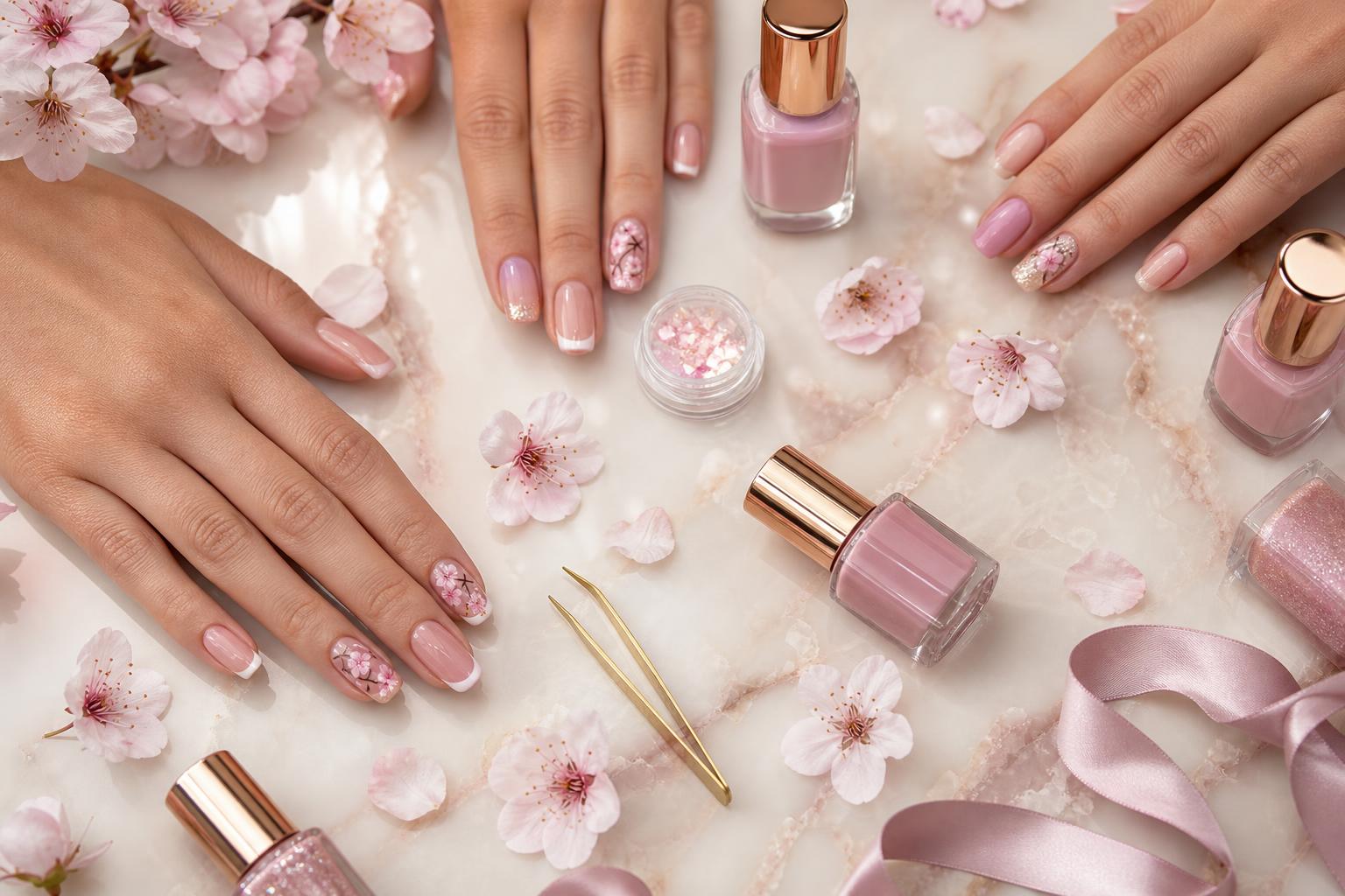 Estúdio de unhas com esmaltes em mármore